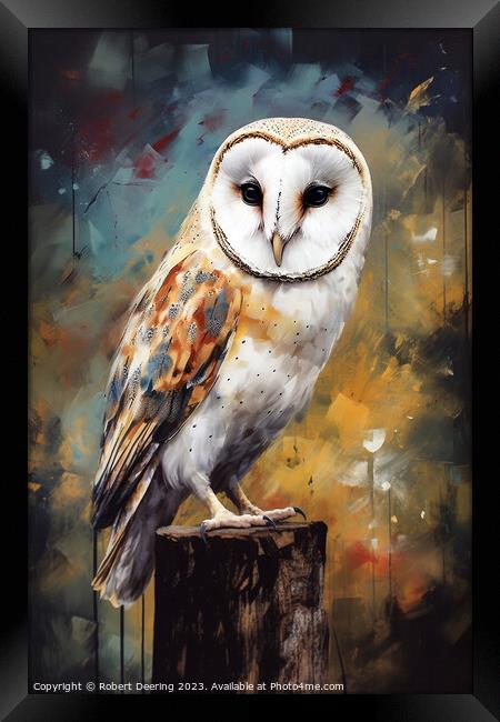 Barn Owl On Log Framed Print by Robert Deering