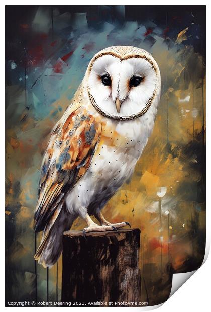Barn Owl On Log Print by Robert Deering