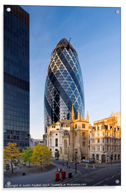 The Gherkin, London Acrylic by Justin Foulkes
