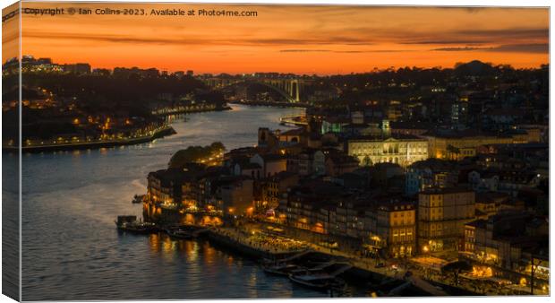 Ribeira on the Douro River at Sunset Canvas Print by Ian Collins
