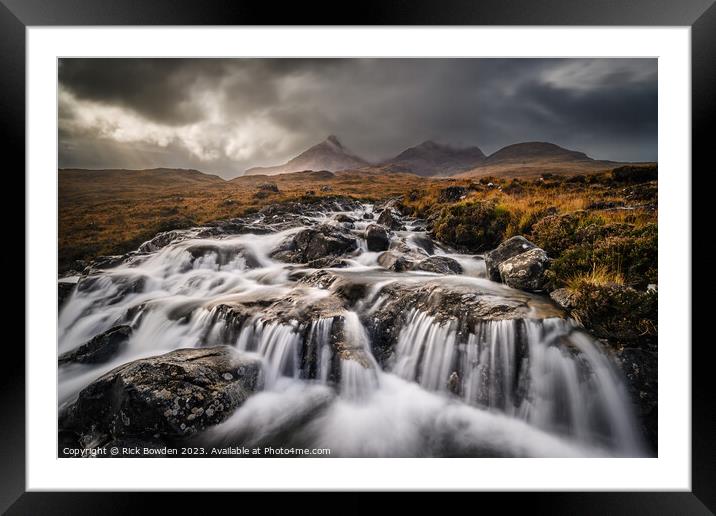 Black Cuillin Falls Framed Mounted Print by Rick Bowden