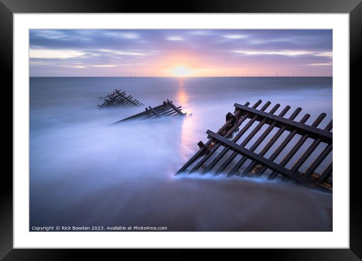 Three-part Metal Groyne at Caister Beach Framed Mounted Print by Rick Bowden