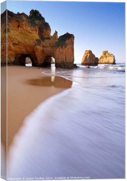 Praia dos Três Irmãos, Alvor, Algarve Canvas Print by Justin Foulkes