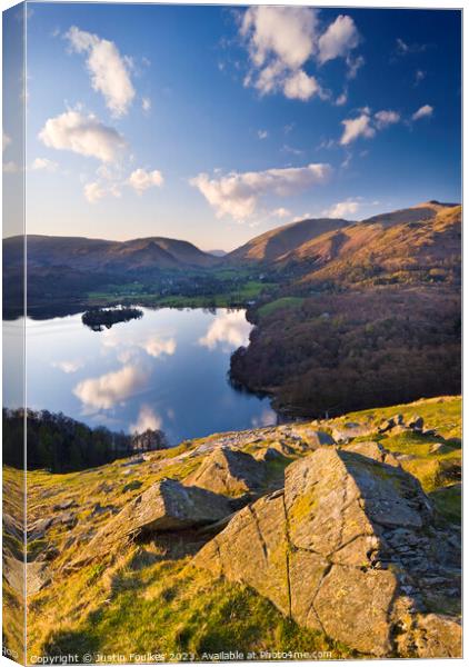 Grasmere from Loughrigg Fell, Lake District Canvas Print by Justin Foulkes