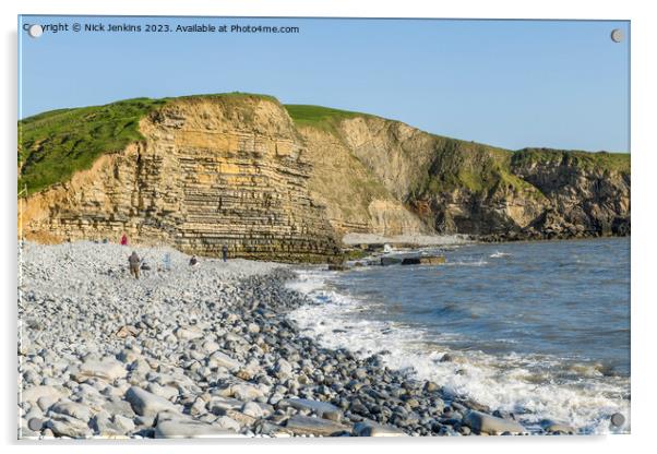 Dunraven Bay with outgoing Tide Acrylic by Nick Jenkins