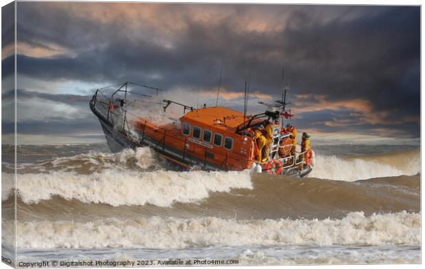 RNLI Lifeboat "Into the storm"  Canvas Print by Digitalshot Photography
