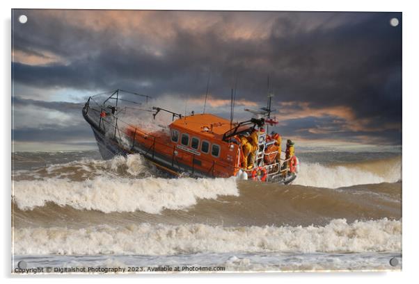RNLI Lifeboat "Into the storm"  Acrylic by Digitalshot Photography