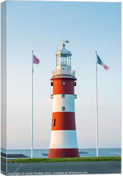 Smeaton's Tower on Plymouth Hoe Canvas Print by Justin Foulkes