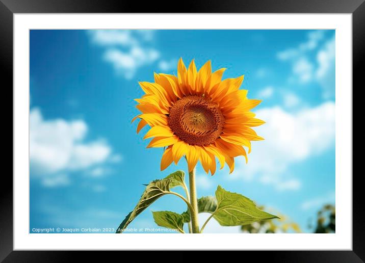 The sunflower shines with joy as it basks in the warmth of summe Framed Mounted Print by Joaquin Corbalan