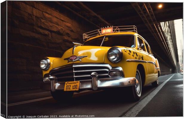  a vintage New York taxi cruises through the urban. Ai generated Canvas Print by Joaquin Corbalan