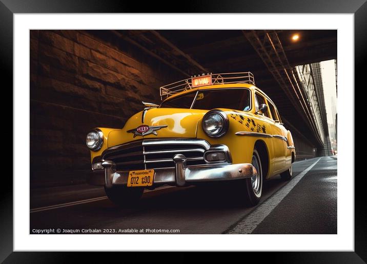  a vintage New York taxi cruises through the urban. Ai generated Framed Mounted Print by Joaquin Corbalan
