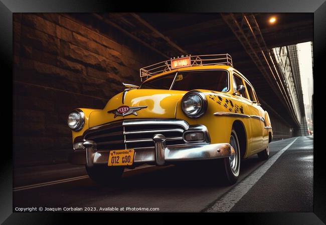  a vintage New York taxi cruises through the urban. Ai generated Framed Print by Joaquin Corbalan