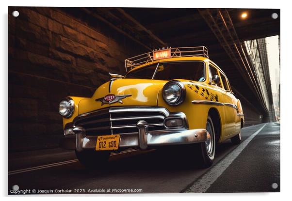  a vintage New York taxi cruises through the urban. Ai generated Acrylic by Joaquin Corbalan