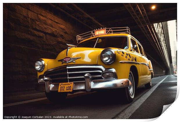  a vintage New York taxi cruises through the urban. Ai generated Print by Joaquin Corbalan