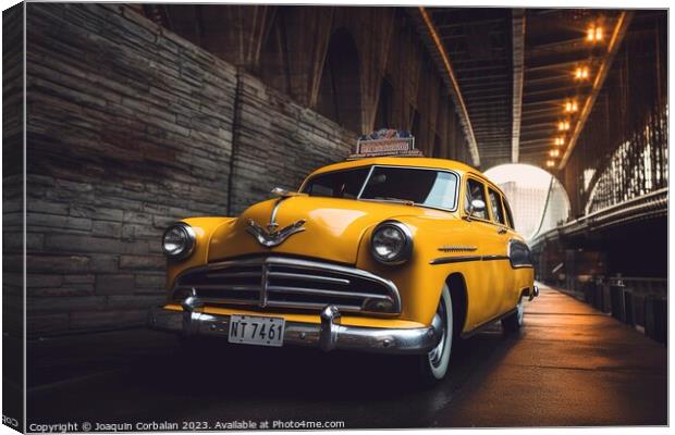 A retro New York taxi still drives through the streets of the ci Canvas Print by Joaquin Corbalan