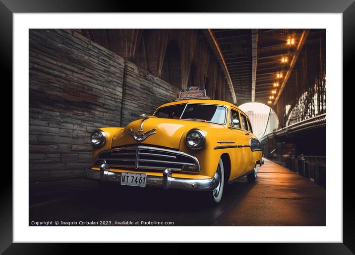 A retro New York taxi still drives through the streets of the ci Framed Mounted Print by Joaquin Corbalan