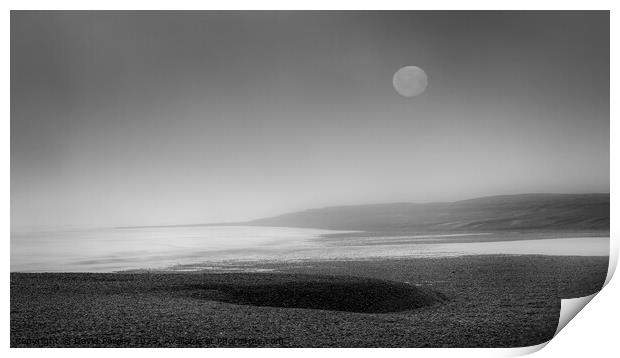 Mystical Moon on a Minimalist Beach Print by David Powley