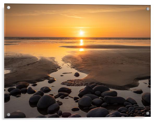 Pebble beach sunset Acrylic by Tony Twyman