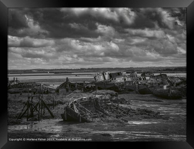 Weatherbeaten Boat Wreck in Hoo, Kent Framed Print by Morlene Fisher