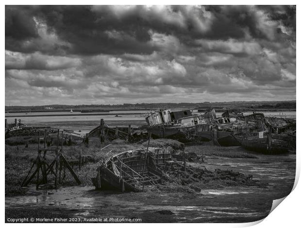 Weatherbeaten Boat Wreck in Hoo, Kent Print by Morlene Fisher