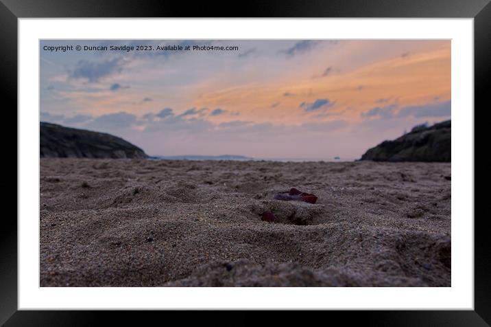 Maenporth beach Cornwall beachscape at sunset Framed Mounted Print by Duncan Savidge