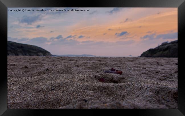 Maenporth beach Cornwall beachscape at sunset Framed Print by Duncan Savidge