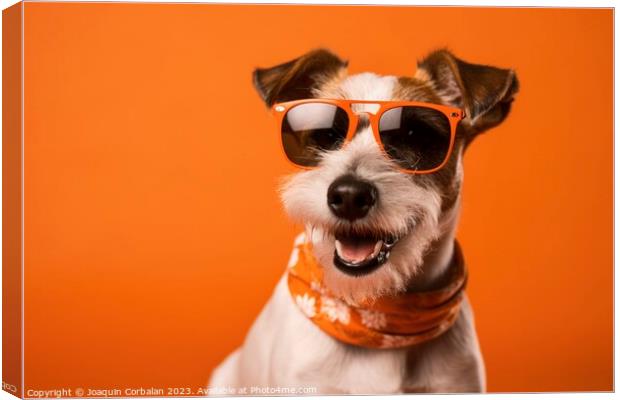 Cute Russell dog with sunglasses and smile, on ora Canvas Print by Joaquin Corbalan
