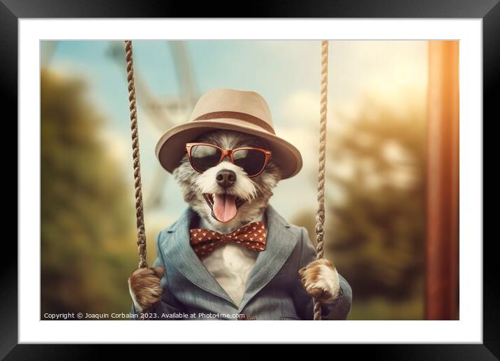 A little dog in clothes and glasses swings funny o Framed Mounted Print by Joaquin Corbalan