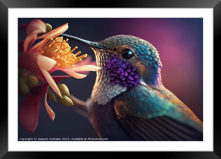 Beautiful brightly colored hummingbird, blurred background. Ai g Framed Mounted Print by Joaquin Corbalan