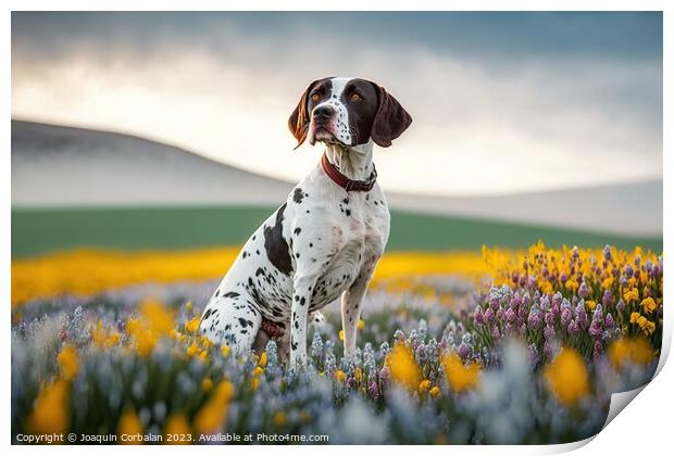 An English Pointer dog, healthy and attentive to p Print by Joaquin Corbalan