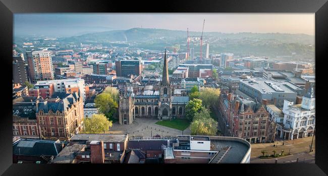 Sheffield Cathedral Sunrise Framed Print by Apollo Aerial Photography