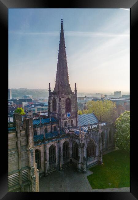 Sheffield Cathedral Sunrise Framed Print by Apollo Aerial Photography