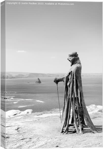 Mystical Sculpture at Tintagel Castle Canvas Print by Justin Foulkes