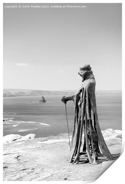 Mystical Sculpture at Tintagel Castle Print by Justin Foulkes