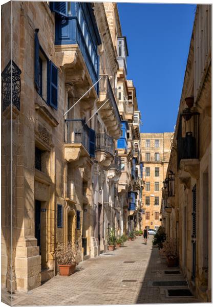 Street and Traditional Houses in Malta Canvas Print by Artur Bogacki