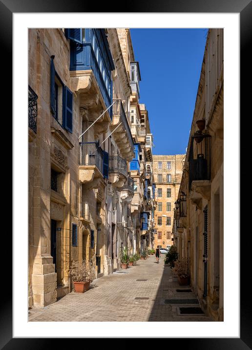 Street and Traditional Houses in Malta Framed Mounted Print by Artur Bogacki