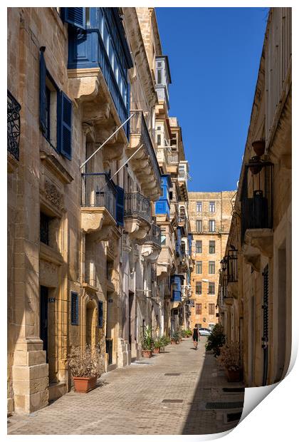 Street and Traditional Houses in Malta Print by Artur Bogacki
