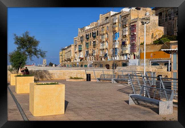 Square and Houses in Valletta City in Malta Framed Print by Artur Bogacki