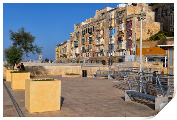 Square and Houses in Valletta City in Malta Print by Artur Bogacki