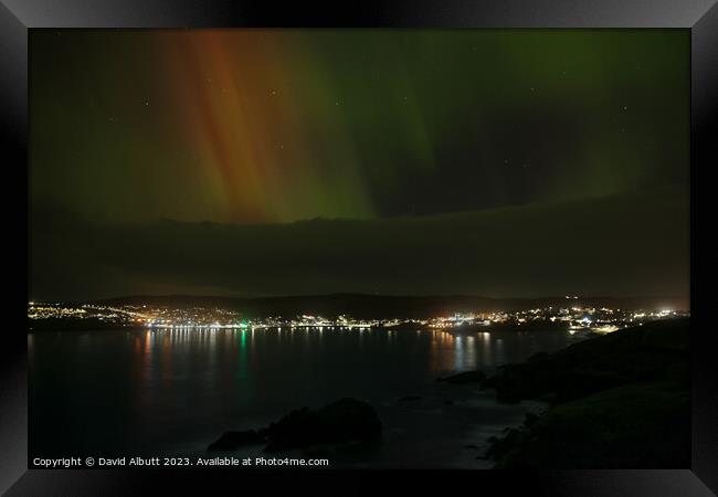 Northern Lights Over Brie Wick Shetland Islands Framed Print by David Albutt