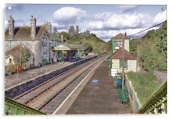 Corfe Castle Station Acrylic by Louise Godwin