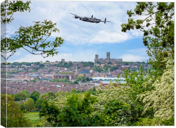 Lancaster Bomber PA474 over Lincoln Canvas Print by Andrew Scott