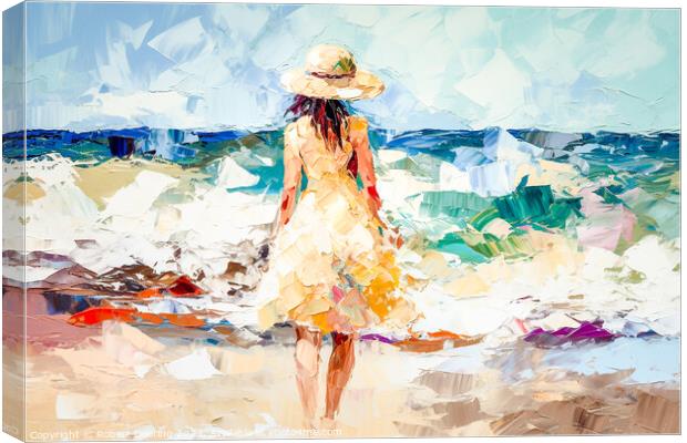 Girl In Hat On The Beach Canvas Print by Robert Deering