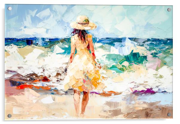 Girl In Hat On The Beach Acrylic by Robert Deering