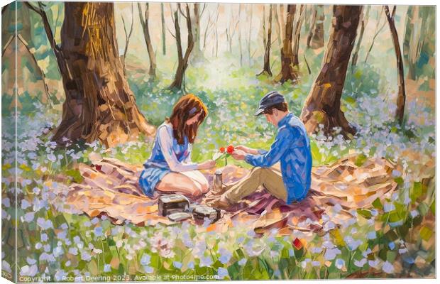 Romance In Bluebell Woods Canvas Print by Robert Deering