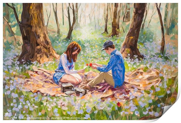 Romance In Bluebell Woods Print by Robert Deering