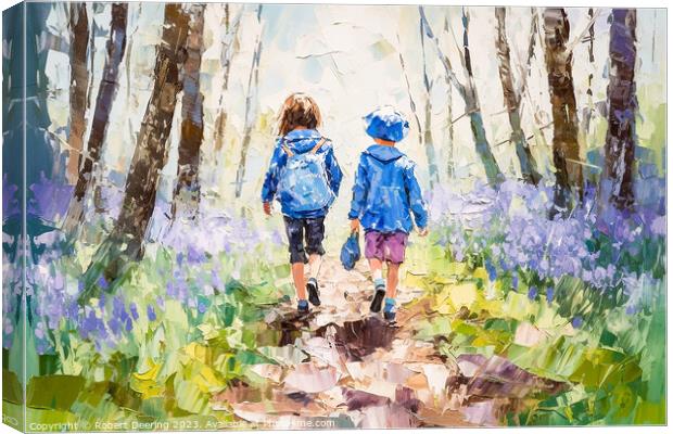 To School Through Bluebell Woods Canvas Print by Robert Deering