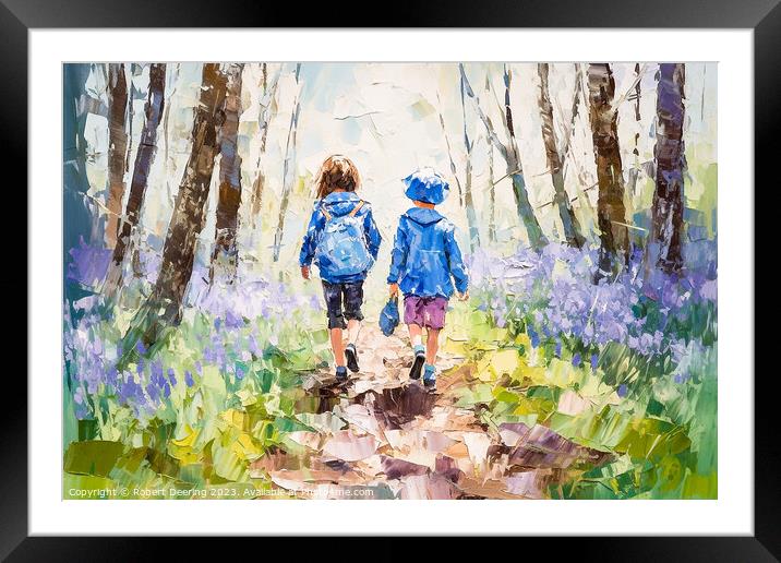 To School Through Bluebell Woods Framed Mounted Print by Robert Deering