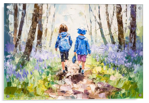 To School Through Bluebell Woods Acrylic by Robert Deering