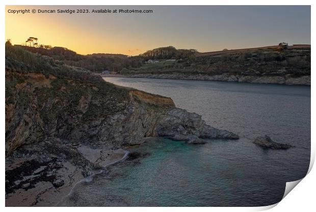 Looking towards Maenporth Beach at sunset Print by Duncan Savidge